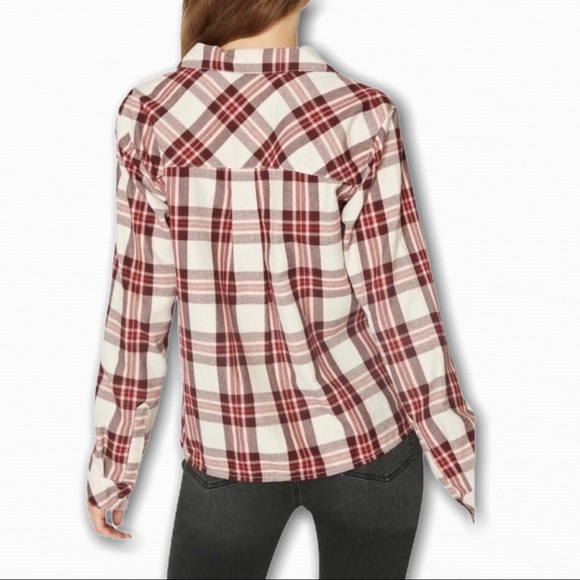 Sanctuary Plaid Flannel Front Tie Top M - Picture 2 of 5